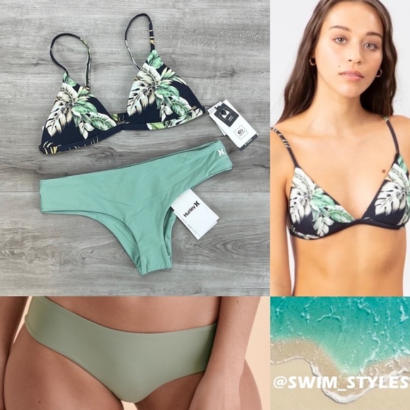 ☀️HURLEY☀️HURLEY☀️PALMETTO FIXED TRI HIPSTER SURF BOTTOM BIKINI SET - Picture 1 of 16